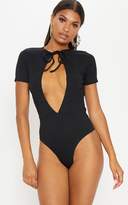 Thumbnail for your product : PrettyLittleThing Blue Rib Keyhole Tie Detail Bodysuit