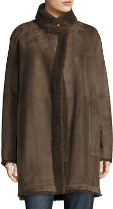 Vince Reversible Teddy Shearling Fur Coat, Dark Willow