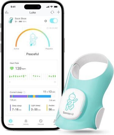 Baby Monitor, Sense-U Baby Smart Sock Shoe Monitor with On-Device Sleep Indicator & Notifications, Track Heart Rate, Sleep Movement for Peace of...