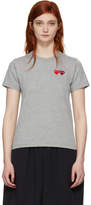Comme des Garçons Play Grey and Red Double Heart T-Shirt