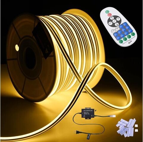Yescom USA, Inc. DELight 150FT Warm White Neon Rope Lights with Remote Control AC 110V IP65 Waterproof Cuttable Dimmable Flexible DIY DEL-D150W