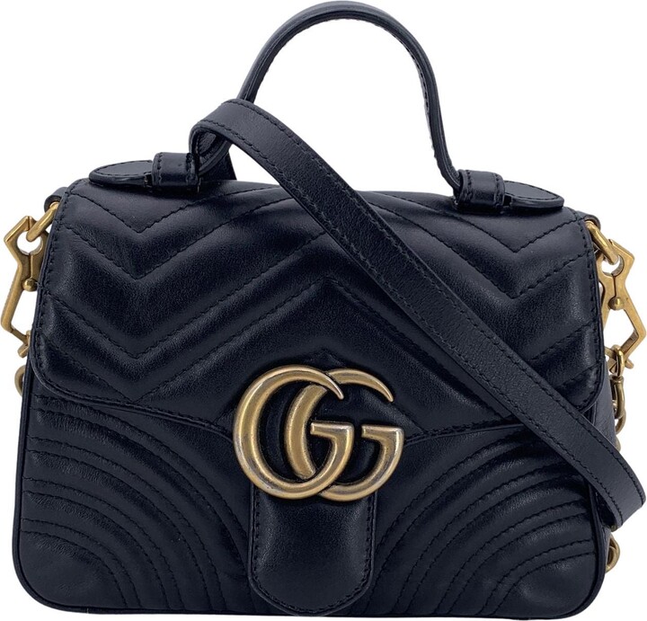 Gucci Black Quilted Leather Gg Marmont Crossbody Bag With Handle