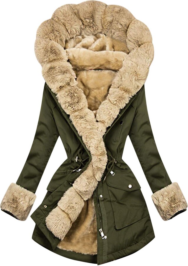 HHMY Women's Winter Parka Lined Warm Teddy Lining Coat Outdoor Jacket  Trench Coat with Faux Fur Hood Winter Coat Long Sleeves Thick Hooded Jacket  Tailored Quilted Parka Coat - ShopStyle