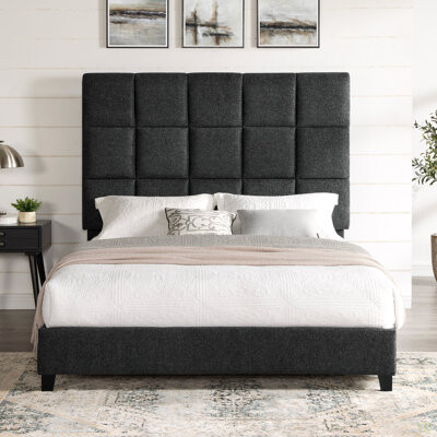 Latitude Run Queen Size Squares Upholstered Platform Bed