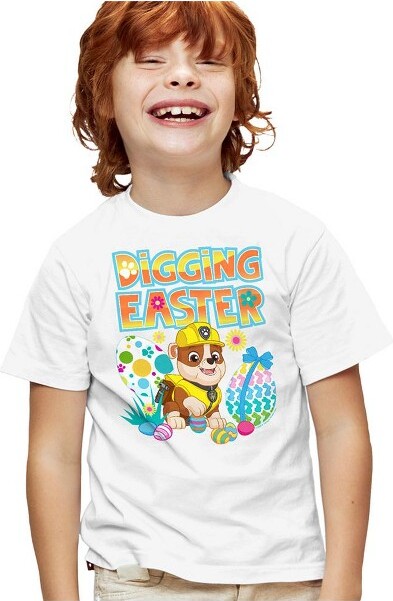 Paw Patrol PawPatrolDiggingEasterWithRubbleKidsT-ShirtForYouthWhiteSmall