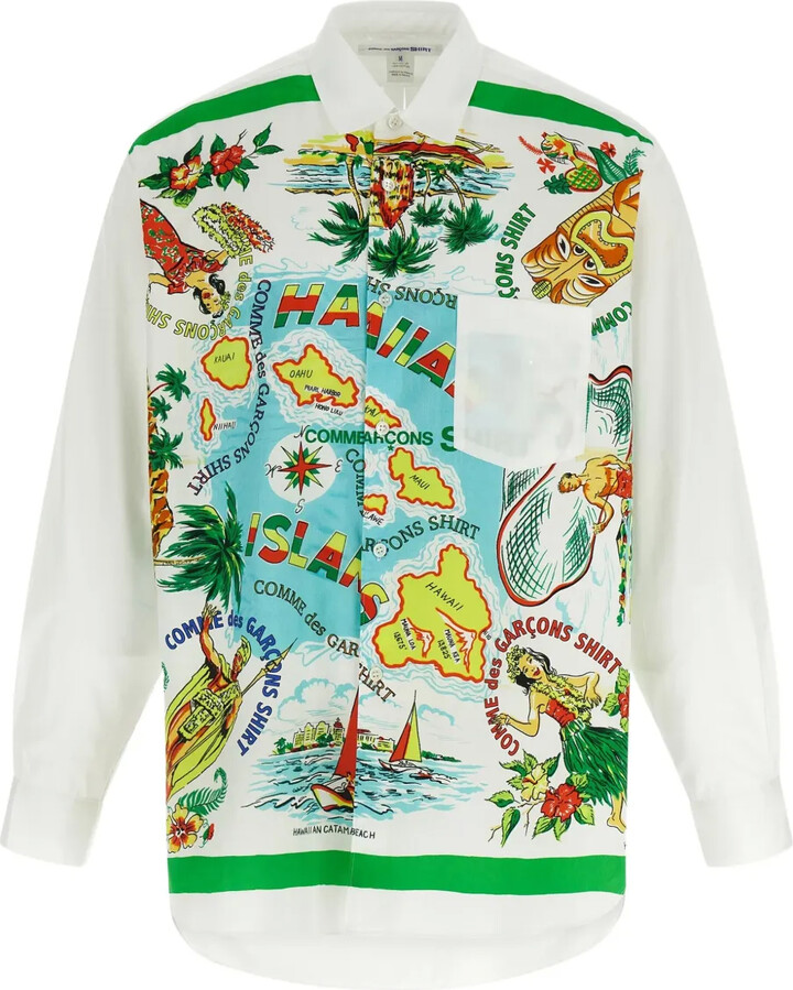 Comme des Garçons Shirt Island-Print Poplin Shirt