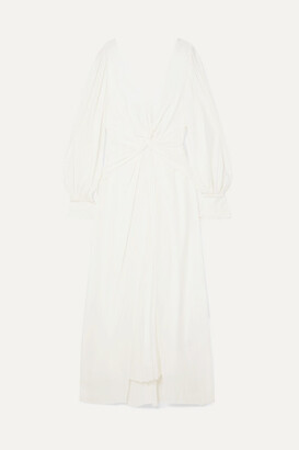 Self-Portrait Pleated Twisted Jersey Midi Dress - Ivory