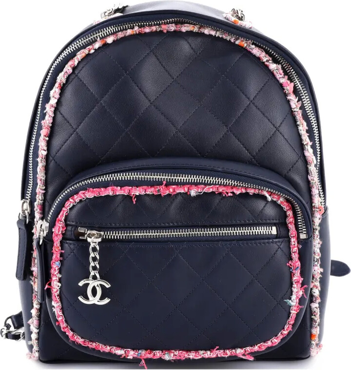 Chanel Pre Owned Elegant Trim Quilted Leather with Tweed Small backpack