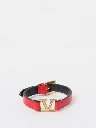 Vlogo Signature Calfskin Bracelet for Woman in Pure Red/black