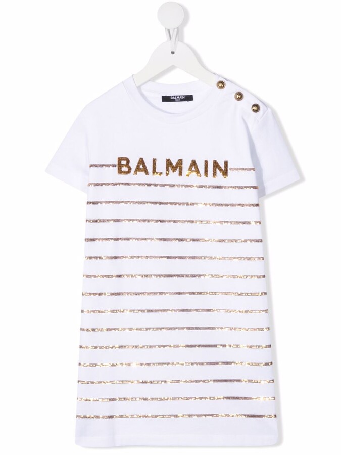 Balmain Kids sequin-logo T-shirt dress -