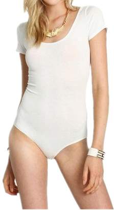 Generic Women's Short Sleeve Scoop Neck Snap Crotch Leotard Bodysuit 7 Colors (L/XL, )