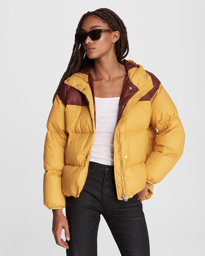 mustard coloured puffer jacket