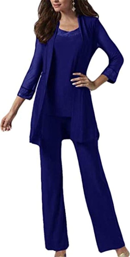Leader of the Beauty Women's Pant Suits Plus Size 3 Pieces Mother of The  Bride Long Sleeves Wedding Gowns Royal Blue - ShopStyle