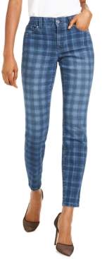 INC International Concepts Petite Washed-Plaid Skinny Jeans, Created For Macy's
