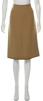 Prada Leather Trim Virgin Wool Pencil Skirt