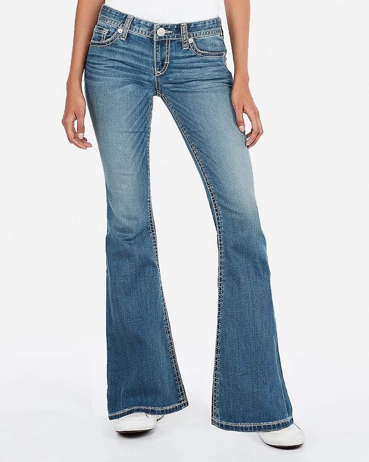 Express Low Rise Thick Stitch Bell Flare Jeans - ShopStyle