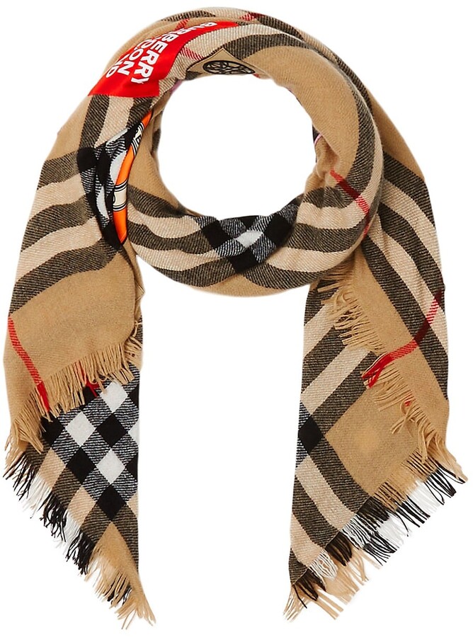 Burberry Large Logo Graphic Check Cashmere Square Scarf - ShopStyle Scarves  & Wraps