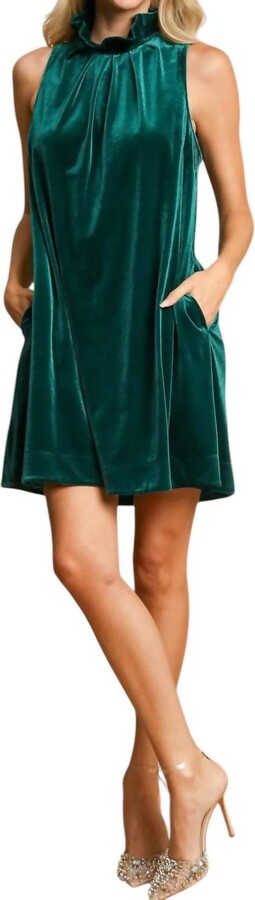 umgee Velvet Ruffle Dress In Green