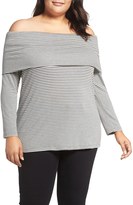 Thumbnail for your product : Three Dots Stripe Off the Shoulder Tee (Plus Size)