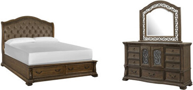 Latitude Run Queen Upholstered Sleigh Storage Bed And Drawer Dresser With Shaped Mirror