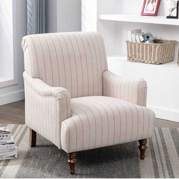 Comfort Pointe ComfortPointeSevilleStripedArmChairSeaOat:UpholsteredTraditionalAccentFoamFilledWoodLegs