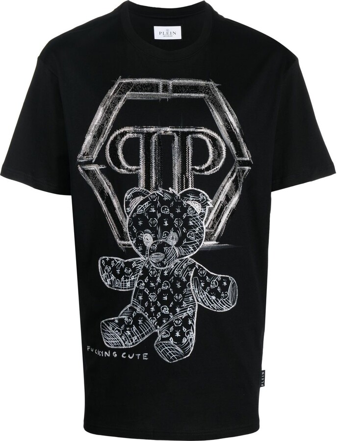 Philipp Plein Bear rhinestone-logo T-shirt - ShopStyle