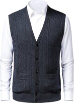 Thumbnail for your product : KTWOLEN Mens V-Neck Knitted Gilet Wool Blend Sleeveless Vest Waistcoat Classic Gentleman Knitwear Cardigans Sweater Tank Tops with Buttons