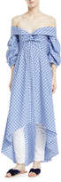 Thumbnail for your product : Johanna Ortiz Off-the-Shoulder Plaid Men's Shirting A-Line Dress