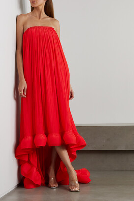 Lanvin - Strapless Ruffled Chiffon Gown - Red