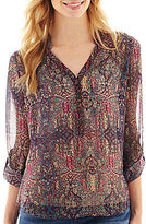 Thumbnail for your product : JCPenney a.n.a Long Rolled-Sleeve Mandarin Collar Woven Top - Petite
