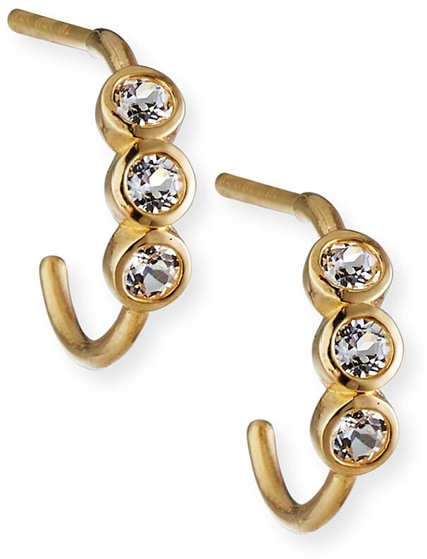 Tai Fine 14k Gold White Topaz Double Drop Earrings