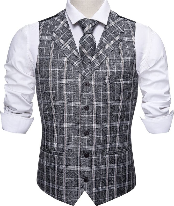 Youllyuu Mens Suit Collar Tweed Vest Tie Set Slim Fit Thin Waistcoat
