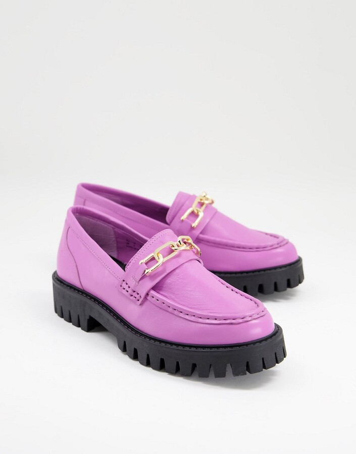 ASRA Freya chunky loafers with gold chain trim in purple leather - ShopStyle