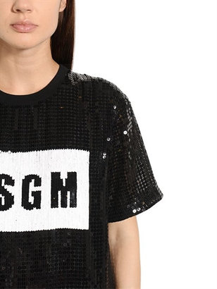 MSGM Logo Sequined Tulle T-Shirt
