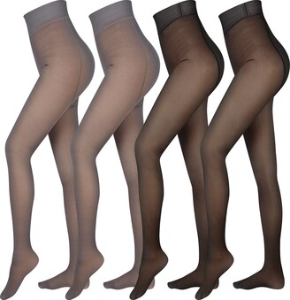 WAKUNA 2 Pairs Women's 100D Fleece Lined Tights Thermal NUDE Size
