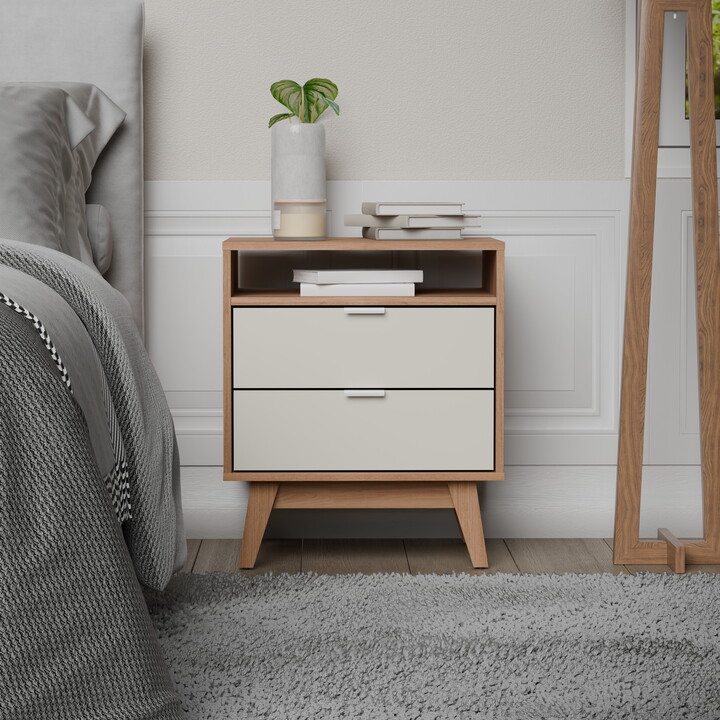 Kappesberg Venice 2-Drawer Nightstand with Niche – Functionality and Style for Your Bedroom, for Adults and Teens.