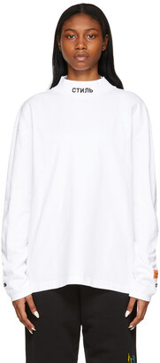 Heron Preston White 'Style' Mock Neck Long Sleeve T-Shirt
