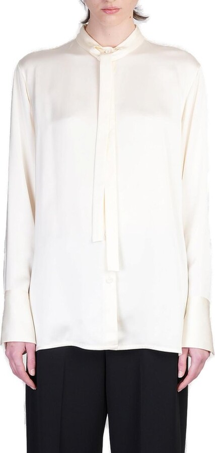 Jil Sander Satin Gathered Tie Neck Shirt