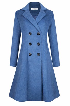 APTRO Womens Coats Winter Long Casual Toggle Outerwear Double Breasted Wool Coat WS02 Drak Blue XL