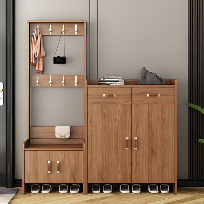 47.24" Modern Minimalist Entryway Shoe Cabinet with Bench & Coat Hooks