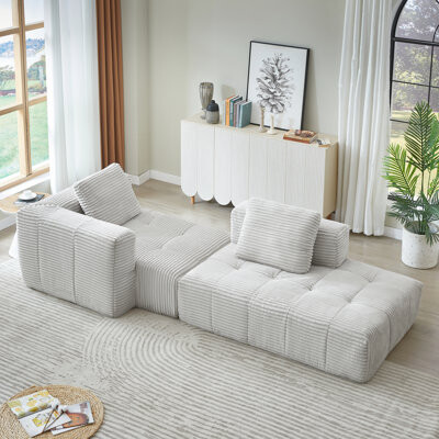 Mercer41 3 L-shape Modular Compressed Couch With Chaise Lounge Cloud Sectional  Corduroy Upholstered For Apartment Comfortable Spring Cushions Modern Minim