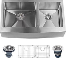 Miseno Farmhouse 36" Double Basin Stainless Steel Kitchen Sink with Apron Front with 60/40 Split