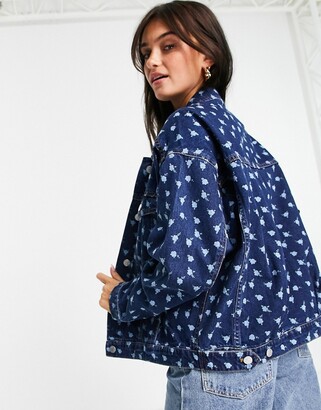 Womens Clothing Jackets Jean and denim jackets Monki Bonnie Denim Jacket With Printed Florals in Blue 