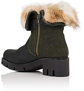 Mr & Mrs Italy Women's Fur-Collar Suede & Felt Ankle Boots - London Green, Nat
