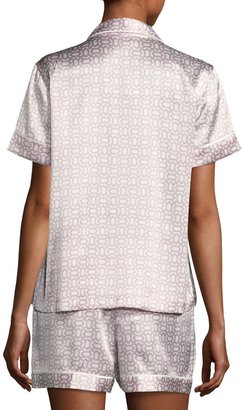 Natori Geometric-Print Short Silk Pajama Set, Purple Pattern