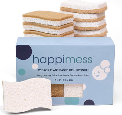 happimess Natural Plant Based Non-Scratch Sisal Hemp/Cellulose Scrubbing Dish Sponge (Set of 12)