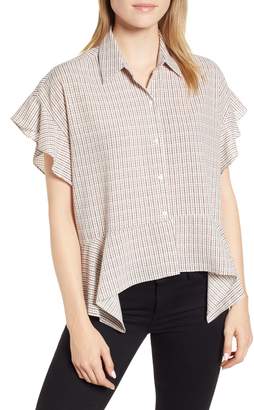 1 STATE Mini Houndstooth High/Low Blouse