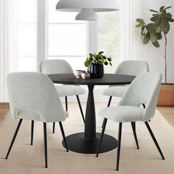 Haven+Edwin 5Piece Black RoundShaped Dining Table Set With 4 Gray