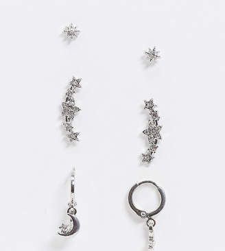Reclaimed Vintage inspired constellation multi earring pack with stars and moons