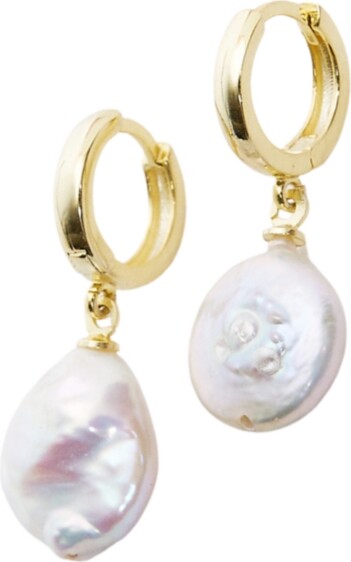 Spero London Treated Freshwater Cultured Baroque Pearl Hoop Earrings